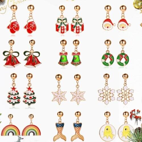New Christmas Tree Stud Earrings Christmas Snowflake Pumpkin Rainbow Earrings Female Festival Cartoon Gifts Wholesale