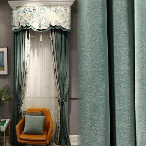 Light luxury American style printing Morandi green matte velvet living room bedroom floor shade curtain fabric customization
