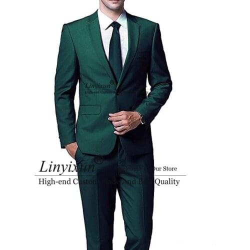 Dark Green Evening Party Men Suits for Wedding Prom Wear 2018 Two Piece Jacket Pants Trim Fit Custom Made Wedding Groom Tuxedos