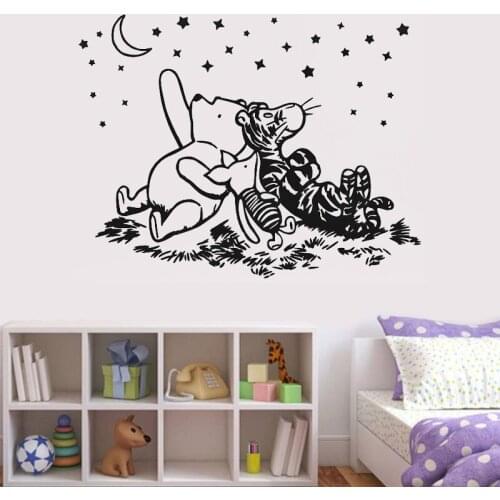 Winnie The Pooh Tigger Piglet Star Gazing Moon Vinyl Sticker Nursery Classic Winnie Bear Decals Kids Room Decoration NR50