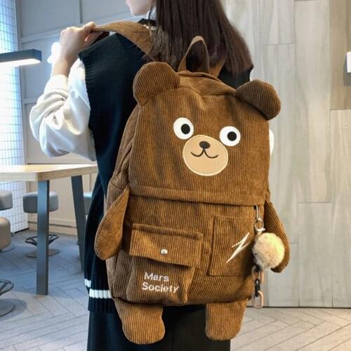 Korean Large capacity Corduroy Students Backpack 2020 New Cute girl Schoolbag Teenagers Waterproof Travel bag Fashionable Women