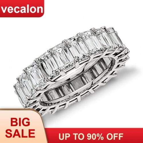 Vecalon Fashion Wedding Bands Ring 925 Sterling Silver Princess cut 5A Zircon Sona Cz Engagement rings for women Finger Jewelry