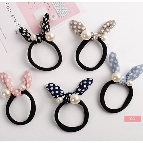 1pc New Rabbit Ears Hair Band Children Kids Hair Ties Hair Band Cute Scrunchies Striped Dot Elastic Hairband Girls Hair Rope