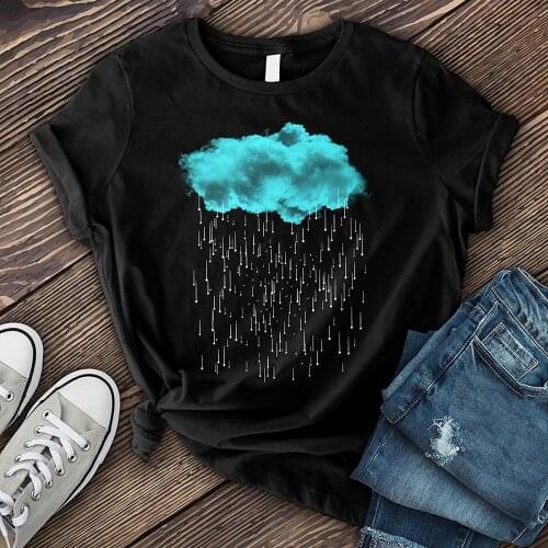 40# Cloud Print T Shirts Women Round Neck Short Sleeve Casual Tops Tee Summer Loose Streetwear Women Clothing Рубашки Plus Size