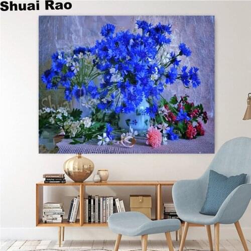 Diamond painting cross stitch cornflower pictures of embroidery with diamond full drill rhinestone art flowers vase home decor