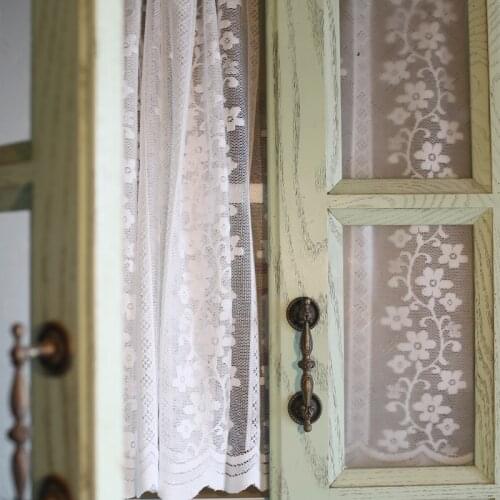 White Cane Vine Embroidery Punch-Free Easy Velcro Paste Tulle Coffee Curtain for Door Cabinet and Window Don't Need Pole