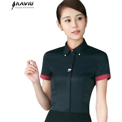 Summer Fashion Women Short Sleeve Shirt Black White Formal Slim Patchwork Sequined Cotton Blouse Office Ladies Plus Size Tops