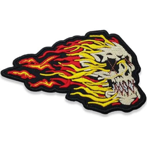 Skull On Fire Biker Embroidery Biker Patch Iron on MC Appliques Sewing on Jackets Cool Skull Patches Rider DIY Embroiderd