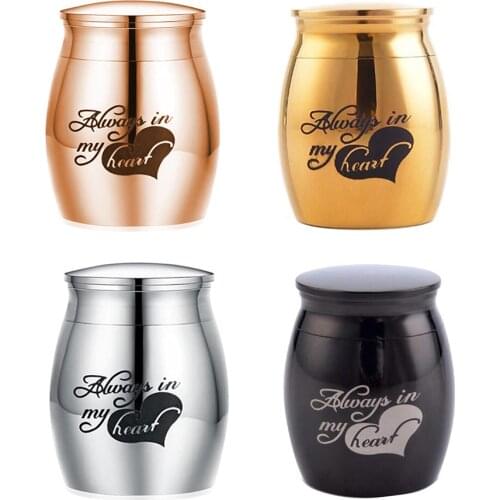 Engraved Always in My Heart Stainless Steel Decorative Memorial Keepsake Cremation Urns Jar for Human Pet Ashes Holder Dropship