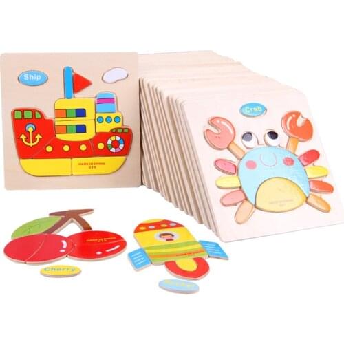 Wooden 3D Puzzle Toys For Children Cartoon Animal Puzzles Intelligence Kids Children Educational Toy