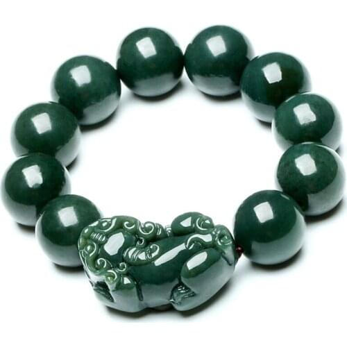 DROPSHIPPING NATURAL XINJIANG HETIAN QING JADE BRACELETS LUCKY AMULET ROUND BEADS BRAVE TROOPS BRACELET & BANGLES FOR WOMEN MEN