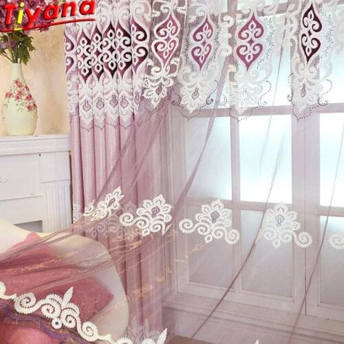 European American Embroidery Curtains Tulles for Living Room Chenille Semi Blackout Curtains Blue/Yellow/Pink Sheer TulleM038#30