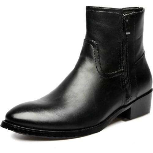 Hot Sales 2019 Leather Genuine Cowhide Leather Boots Men High Zip Top British Fashion Mens Fashion Style Chelsea Boots Black888