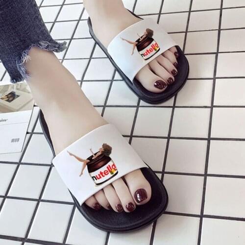 Summer Women Slippers Indoor Bathroom Anti-slip Shoes Peanut Butter Pattern Beach Soft Sole Slide Sandals Leisure Plus Size 41