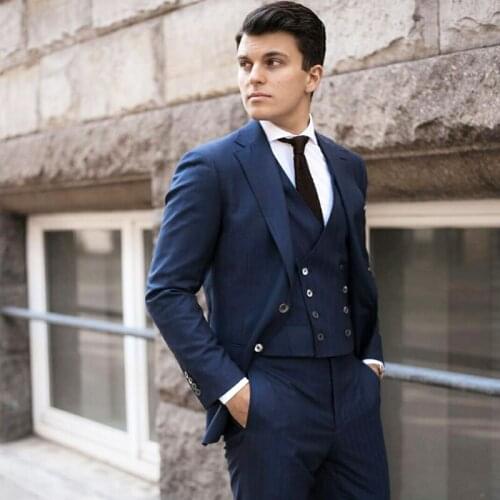3 Pieces Mens Groom Wedding Suits Navy Blue Groomsme Slim Fit Two Button Formal Work Prom Office Blazer Jacket(Jacket+Vest+Pants