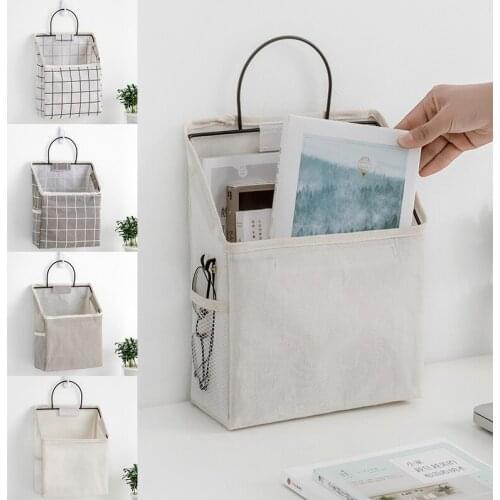 Wall-Mounted Hanging Storage Bag Sundries Organizer Closet Container Bedroom Desktop Cotton And Linen Storage Bags