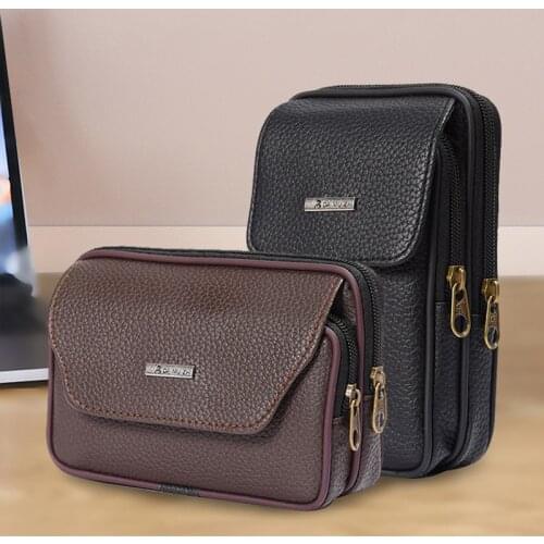 ZOVYVOL 2021 New Outdoor Casual Mens Leather Small Waist Bag Wear a Belt Fashion Mobile Phone Bag Brown Pack PU Leather Purse