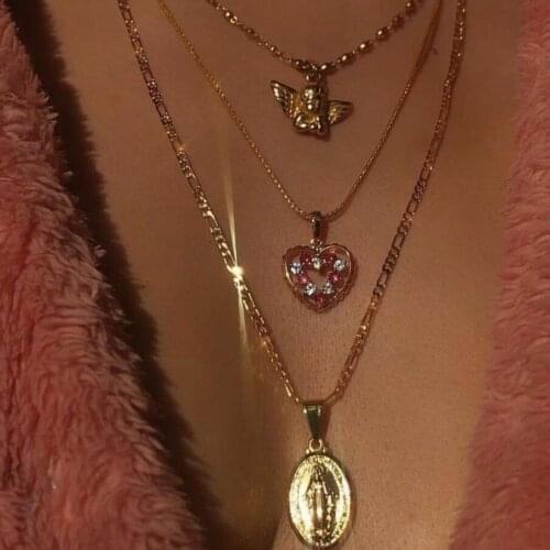 New Fashion Jewelry Gold Necklace Multi-layer Heart Shape Portrait Pendant Chain Necklace Boho Necklace Women Wholesale Gothic