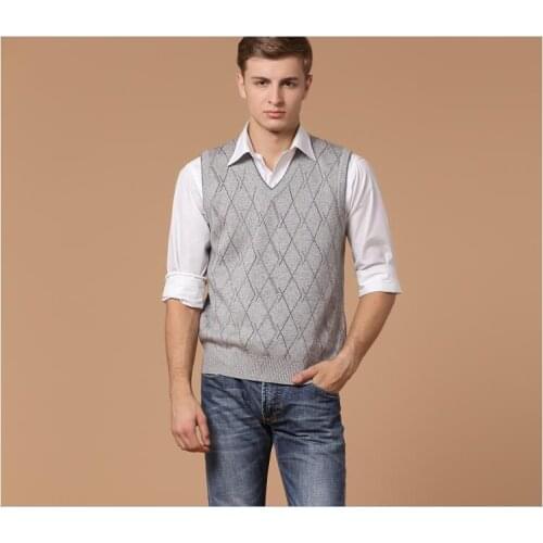 Autumn Hot Sale v Neck Mens Casual Plaid Pattern Sleeveless Wool Sweater Vest