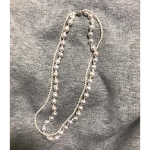 2 strands 2mm 10mm white baroque Pearl choker necklace natural Freshwater PEARL Women Jewelry 17'' 43cm 35cm