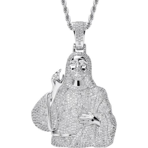 Iced Out Jesus Pendant Mens Hip Hop Necklace with Chain 2 Colors Fashion CZ Stone Necklace for Man Women Gift