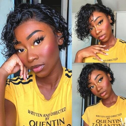 Yarra Brazilian Water Wave Pixie Cut Wig 13×4×1 Lace Frontal Wig Pre-Plucket Remy Human Hair Wigs For Black Women 150% Density