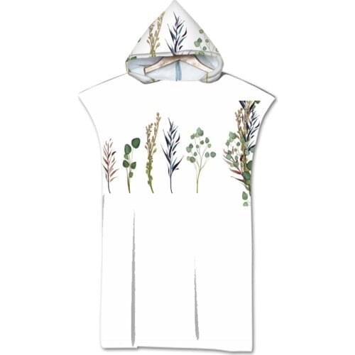 New leaves geometry Towel Adult Microfiber Dressing Robe Hooded Bath Towel Swimming Surfing Beachwear