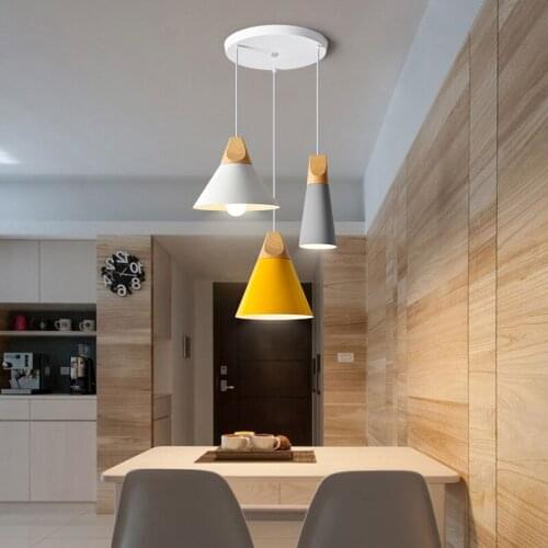 Nordic Simple Restaurant Creative Bar Bedroom Personality Solid Wood Aluminum Macaron Pendant Light Modern Light Fixture