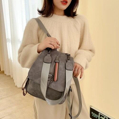 Retro Solid Color Lock Backpack for Womens Luxury PU Shoulder Book Bags 2021 New Ladies All-match College Style Leather Mochila