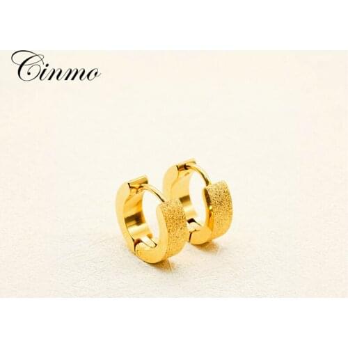 Cinmo Stainless Steel Piercing Earrings Shiny Gold Color Punk Frosted Stud Earrings For Men Women Wholesale Hip Hop Ear Jewelry