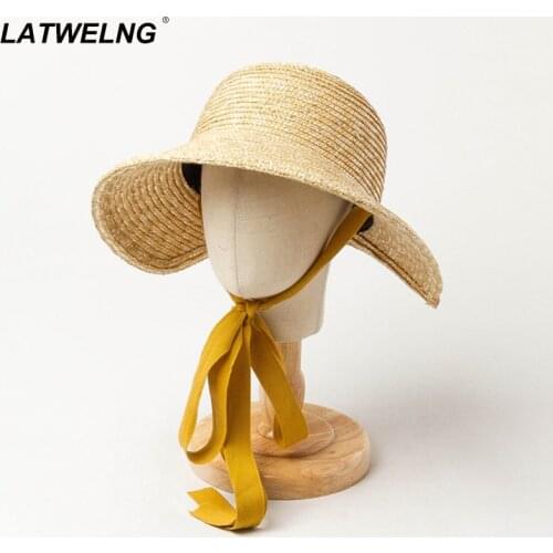 New Children Summer Straw Sun Hats Girls Beach Hat Journey UV Protection Hat With Long Ribbon Kids Bucket Hats Wholesale S1166