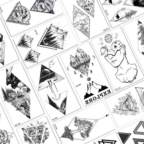 Qucious DIY Triangle Mountain Forest Temporary Tattoos For Kid Women Body Art Arm Fake Waterproof Tattoo Paper Universe Children