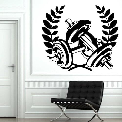 Gym Wall Sticker Office Decor Body Building Dumbbell Vinyl Wall Decals Home Decoration For Fitness Centre Exercise Room Z108