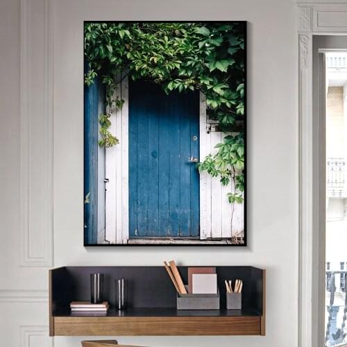 Fresh Green Leaves Bridge Door Wall Art Canvas Painting Nordic Fashion Modern Style for the Bedroom Living Room Decoration Art