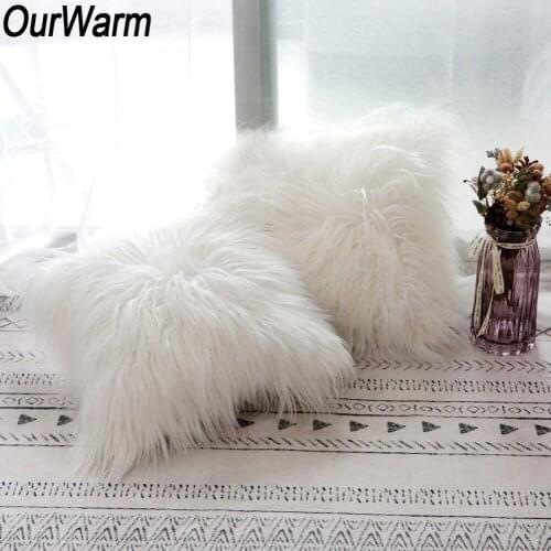 OurWarm High Quality White Plush Merry Christmas Pillow Cover For Sofa Bed Home White Christmas Decorations Gifts Pillowcase