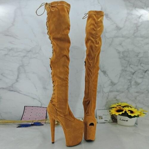 Leecabe Suede 20CM/8inches Pole dancing shoes High Heel platform Boots open toe Pole Dance boots