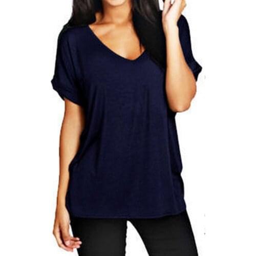 Plus Size Summer Solid T Shirt Ladies Sexy V Neck Short Sleeve Tshirt Casual Slim Basic Black White T-Shirt Tee Tops for Women