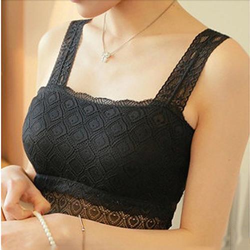 Womens Sexy Stretchy Strap Lace Top Bandeau Bra Crop Summer Bustier Camisole Bandeau Top Solid Breathable Strapless Bra