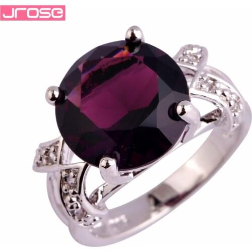JROSE Wholesale Purple & White CZ Silver Color Ring For Women Size 6 7 8 9 10 11 12 13 Engagement Fancy Jewelry Women Gift