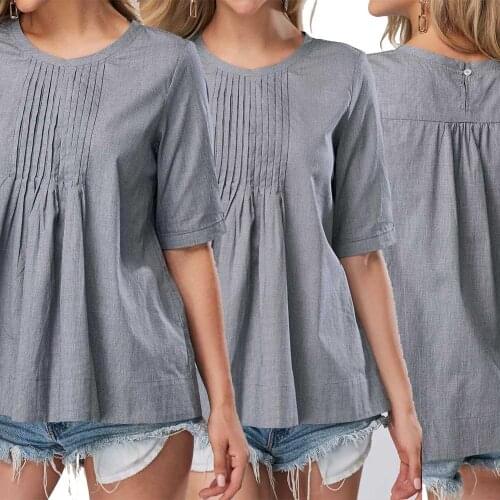 ZHUOFEI women summer grey shirt chiffon solid pattern for ladies short sleeves plus size casual female tops