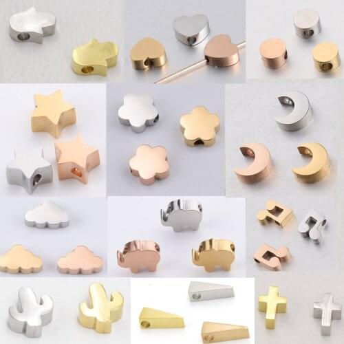 10pcs/lot Stainless steel star moon triangle Charms bead for Jewelry DIY Making gold color heart Beads Spacer Bead for necklace