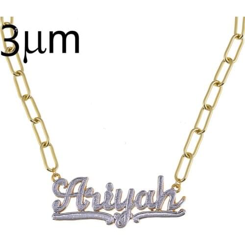 3UMeter Custom Necklace Personalized Name Necklace Plated Duble Nameplate 3D Necklaces Birthstone Stone Chain Layered Necklace