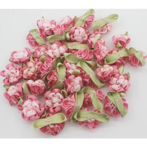 30pcs Cute 2cm Mini Handmade Satin Ribbon Leaf Rose For Baby Girls Hair Shoes Bags Dress Scrapebooking DIY Craft Accessories