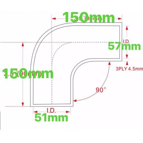 51mm/57mm 90 Degree Eblow Silicone hose Reducer Coupler custom hose