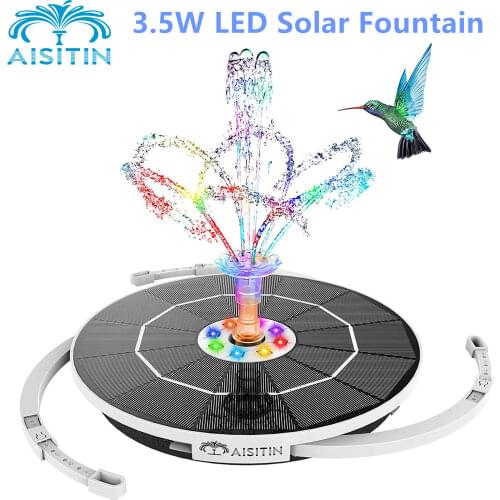 AISITIN 3.5W LED Solar Fountain for Birdbath, 3000mAh Battery Solar Water Fountain with 6 Nozzles, Solar Fountain Pump for Pond
