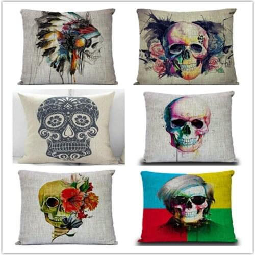 Watercolor Skull Cushion Pillow Cover Decorative Home Decor Decoration Sofa Pillowcases 18x18 inch cojines decorativos