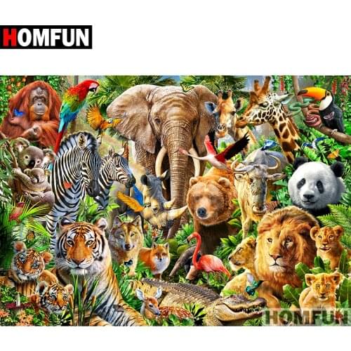 HOMFUN Full Square/Round Drill 5D DIY Diamond Painting "Zoo animals" Embroidery Cross Stitch 5D Home Decor Gift A07139
