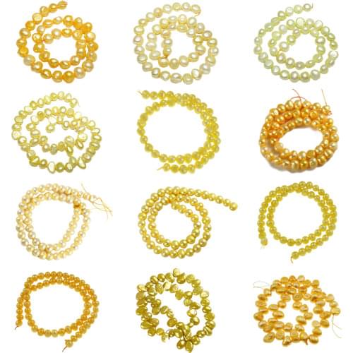 14.7Inch Cultured Potato Freshwater Pearl Beads Yellow 7-8mm Natural Pearl Beads Hole:Approx 0.8mm