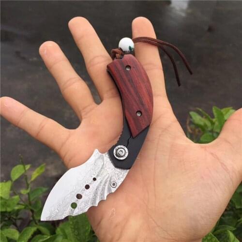 Damascus Folding Knife wood Handle Camping Hunting Tactical Mini Pocket Knife EDC Outdoor Survival Utility Rescue Tool