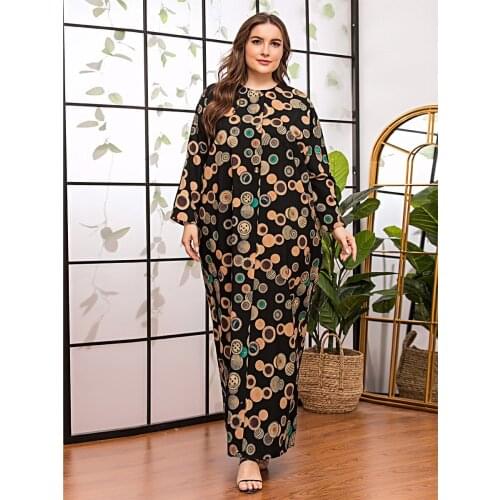 Plus size Women Clothing Loose Batwing long sleeve Maxi Dress Vintage Ethnic Print Arab Muslim Dresses Autumn 2020 New RH546